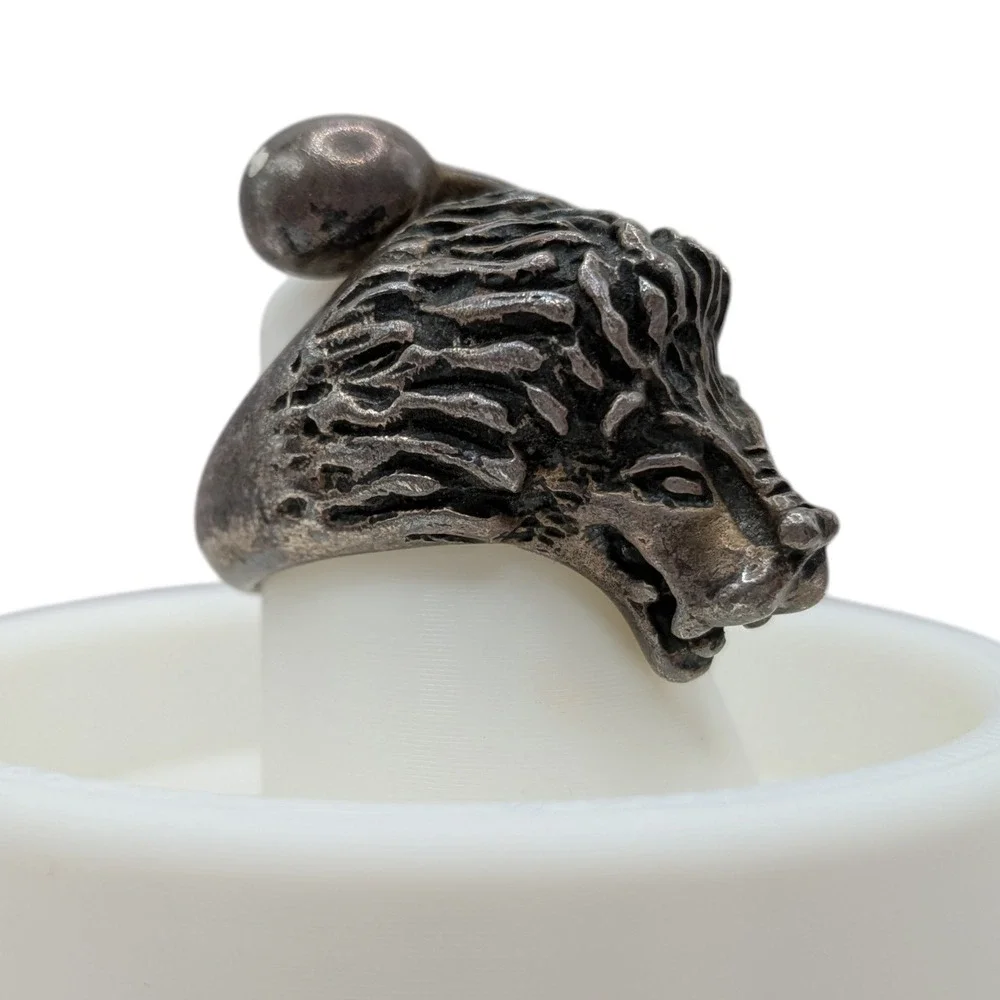 Vintage Mexico‎ Sterling Silver Lion Head Ring Adjustable Signed Mateo MCM